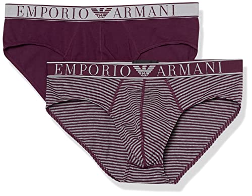 Emporio Armani Męski zestaw 2 elastycznych pasków przędzy barwione tkane majtki litery, mały pasek/śliwka, S