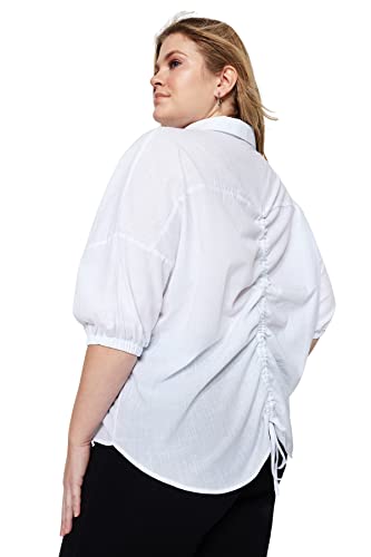 Trendyol Damska koszula oversize z kołnierzem tkana koszula plus size, biała, 42, biały, 40-Du?e rozmiary