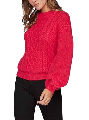 Vila Damski sweter z dzianiny Vichinti O-Neck Cable Knit Top-noos, Love Potion, XL