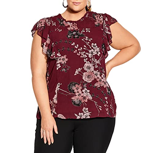 CITY CHIC Damska koszula plus size z marszczonym kwiatem, Ruby Bold Blsm, 46-Plus