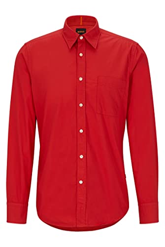 BOSS Męska koszula Relegant 6 Regular -Fit z bio-bawełnianej popeliny, czerwony, XXL
