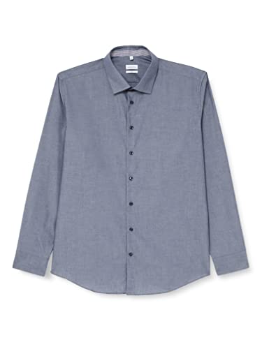 Seidensticker Einfarbiges, Schickes Hemd Mit Extra Tragekomfort Und Kent-Kragen - Slim Fit - Langarm męska koszula biznesowa, Niebieski (Dunkelblau 19), 45