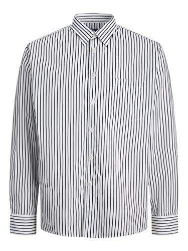 JACK & JONES Męska koszulka oversize LS CBO koszula męska, jasna, biała, w paski, L, Bright White/Stripes:/, L