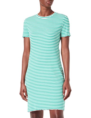 VERO MODA Damska sukienka Vmvio Ss Stripe Short Dress Noos, Holly Green/Stripes:snow White, S