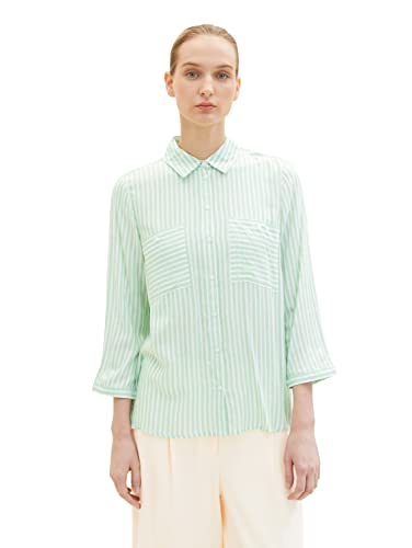 TOM TAILOR Damski Bluzka 1035257, 31202 - Green White Stripe Woven, 44