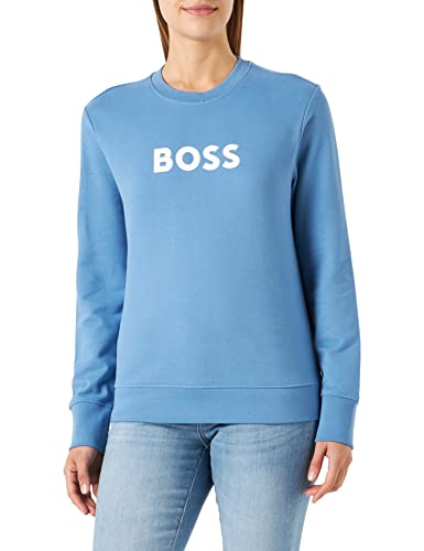 BOSS Damska bluza bawełniana Elaboss z francuskiego terry z nadrukiem logo, Open Blue474, L