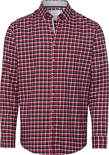 BRAX Męska koszula w stylu Daniel C Light Flanell Check w kratkę, koszula flanelowa z kołnierzem button-down, Burned RED, S