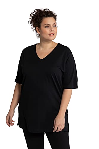 Ulla Popken T-shirt damski z dekoltem w ser, czarny (schwarz 10), 62-64