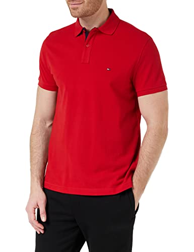 Tommy Hilfiger Męska koszulka polo z kontrastowymi listwami Regular S/S, Podstawowy czerwony, XS