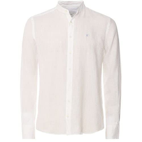 Hackett London Męska koszula barwiona lniana P, biały, M