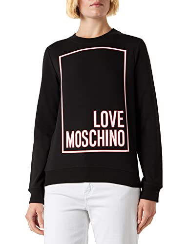 Love Moschino Damska bluza z długim rękawem, krój slim fit, okrągły dekolt, czarny, 48