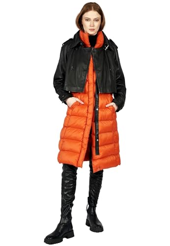 Freaky Nation Damska kurtka skórzana Center Stage-FN + pikowana kamizelka, Black/Fireball, L, Black/Fireball, L