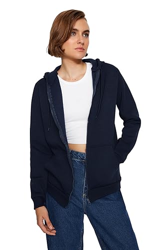 Trendyol Damska bluza oversize z kapturem, granatowy, S