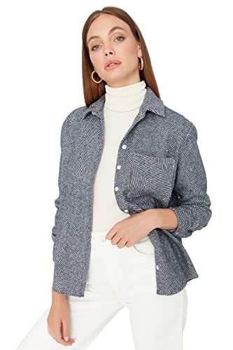 TRENDYOL Damska koszula z kołnierzem w jodełkę oversize koszula koszula koszula, indygo, 42