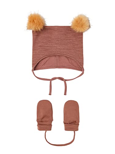 NAME IT Baby Girls NBFWUPPO CO/WILLIT Wool Set XXII czapka, koniak/szczegóły: zestaw HAT + średnie, 34/39, Cognac/Szczegóły: SET HAT + MITTEN