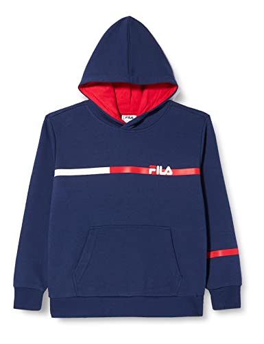 FILA Chłopięca bluza z kapturem SENDANA Block Stripe Medieval Blue-True Red, 146/152, Medieval Blue-true Red, 146-152