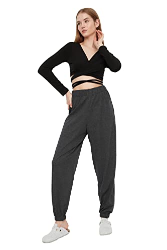 Trendyol Damski szalik na oponę. Spodnie haremowe wyglądające, Antracyt, M