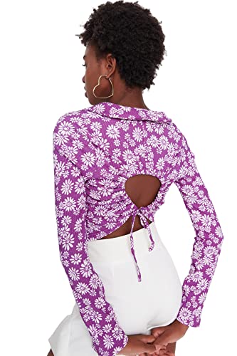 Trendyol Damska bluzka damska Slim Standard Polo Neck Knit Bluzka Koszula, Fioletowa, L, Fioletowy, L