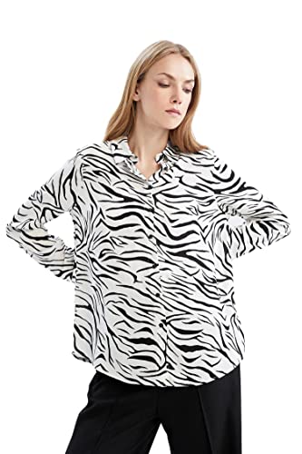 DeFacto Koszula damska z tkaniny bawełnianej z długimi rękawami, écru, L