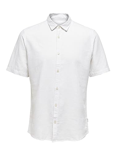 ONLY & SONS Męska koszula z krótkim rękawem len, biały, XS