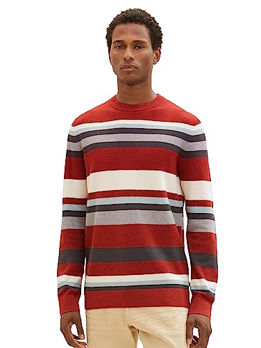 TOM TAILOR męski dzianinowy sweter w paski wykonany z bawełny, 32766-czerwona dzianinowa multi-pasek, M