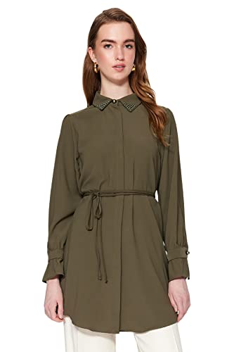 Trendyol Koszula damska, khaki, regularna tunika, Khaki, 36