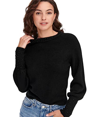 ONLY Women's ONLALEXIS L/S Bead KNT sweter damski, czarny, XL