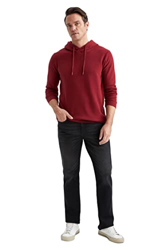 DeFacto Męski sweter z długim rękawem - okrągły dekolt bluza męska (bordowy melanż, L), Bordo melanż, L