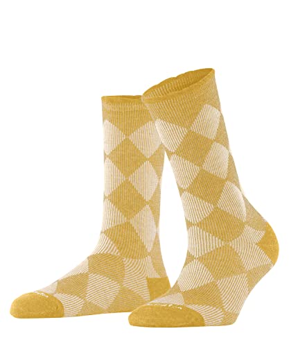 Burlington Damskie skarpety Dalston zrównoważona biologiczna bawełna żywa wełna, oddychające, ciepłe w kratkę na zimne dni, 1 para skarpetek, żółte (Mustard 1597), 36-41