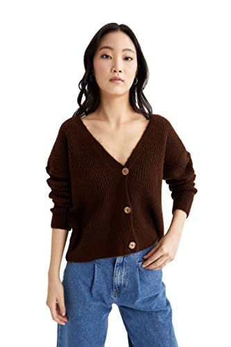 DeFacto Kardigan normalny krój dla kobiet kardigan na topy damski (brązowy, M), brązowy, M