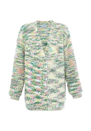 Sidona Damski kolorowy kardigan z dekoltem w serek akryl biały zielony wielokolorowy rozmiar XL/XXL, biały, zielony, wielokolorowy, XL