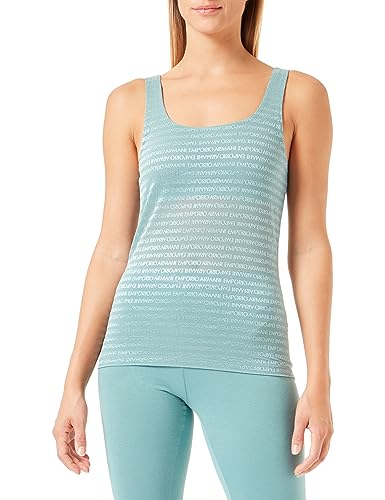 Emporio Armani Damska koszulka z siateczką z logo na ramiączkach, Arctic, XL