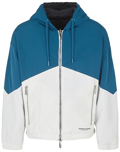 Armani Exchange Męska kurtka dwustronna, dwukolorowa, z kapturem, krój casualowy, Legion Blue/White, M
