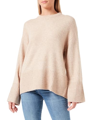 Bestseller A/S Damski sweter JXOLLIE Diverse Oversize Crew Knit, peyote/Detail:/Limeade Neck Piping, XS, Peyote/Detail:/Limeade Neck Piping, XS
