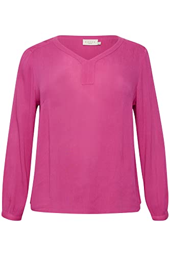 Kaffe Curve Plus Size Damska bluzka z długim rękawem V-Neck Regular Fit Rounded Hem Damska, fuksja czerwony, 46/du?y rozmiar