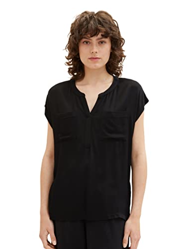 TOM TAILOR T-shirt damski z kieszeniami na piersi, 14482 – Deep Black, XS
