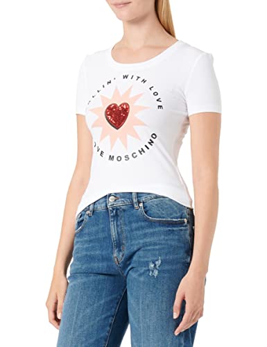 Love Moschino Damska koszulka z krótkim rękawem Rollin' with Love Print, optical white, 38