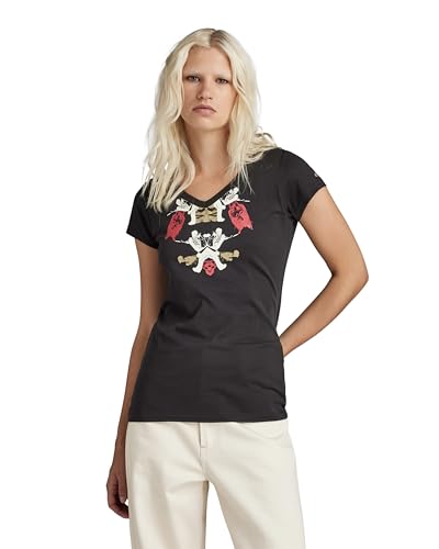 G-STAR RAW Damska koszulka Look Book Graphic Slim, Czarny (Dk Black D24671-4107-6484), XXS