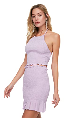Trendyol Women's GIPE szczegółowy zestaw spódnica z wiskozy, fioletowa, 38