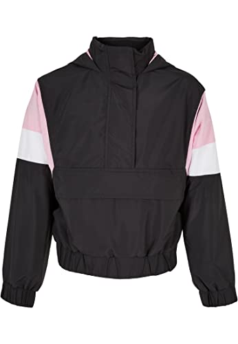 Urban Classics Kids Girls Light 3-Tone Pull Over Jacket, czarny/dziewczęcy różowy/biały, 146/152 cm
