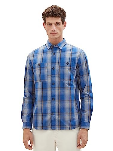 TOM TAILOR Męska koszula z wzorem w kratę, 30742-Blue Grey Grindle Check, L