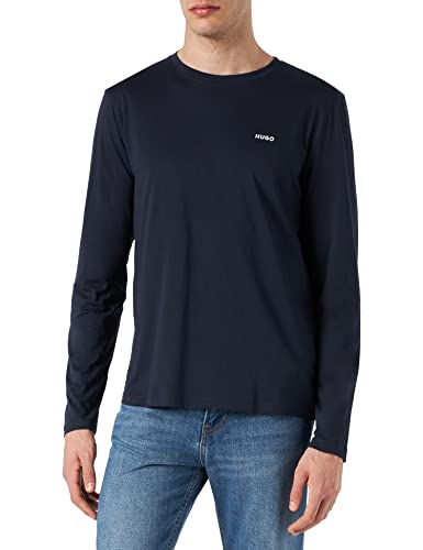 HUGO Męska koszulka z długim rękawem Derol222 z bawełny dżersej z nadrukiem logo, Dark Blue405, S