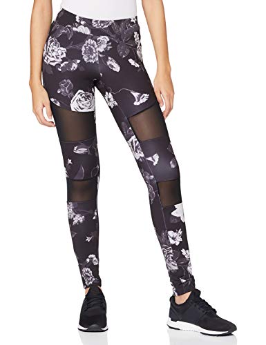 Urban Classics Damskie legginsy Tech Mesh AOP, przylegające do skóry, damskie spodnie do jogi z nadrukiem AOP, dostępne w 6 wariantach kolorystycznych, rozmiary XS-5XL, Ciemny kwiat, S
