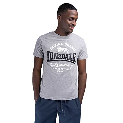 Lonsdale Męski T-shirt Waddon, Marl Grey/Black/White, S