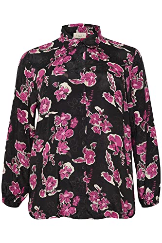 Kaffe Curve Plus Size Damska koszula Button Up Regular Fit Printed Długie rękawy, Fuksja Czerwony Kwiat Nadruk, 44/du?y rozmiar