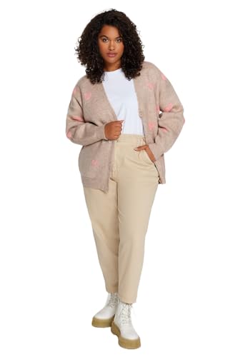Trendyol FeMan Luźny krój Podstawowy kołnierz z klapą Dzianina Plus Size kardigan, ecru, 3XL, Ecru, 3XL