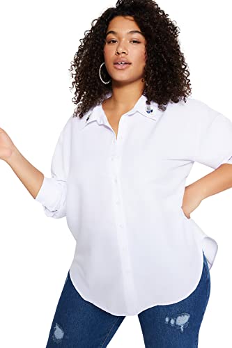 Trendyol Damska koszula oversize z kołnierzem typu shift Woven Plus Size, biały, 44-Plus
