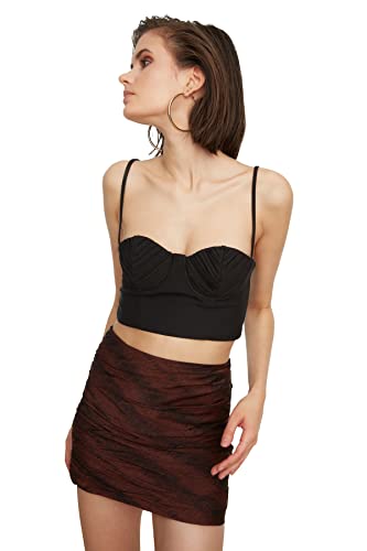 Trendyol Damski biustonosz o regularnym kroju Crop Sweetheart Woven Bustier, Czarny, 10