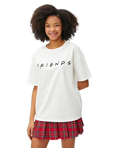 Koton Damska koszulka Friends Licensed Short Sleeve Crew Neck Cottan, Ecru (010), S