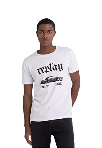 Replay T-shirt męski z krótkim rękawem Custom Classic, 001 White, XXL